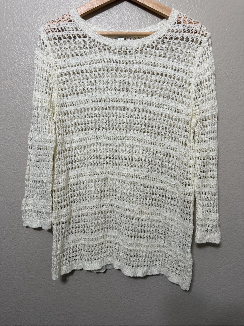 Ivory Women’s Open Knit Scoop Neck Sweater Feminine Boho Beach CottageCore 1X